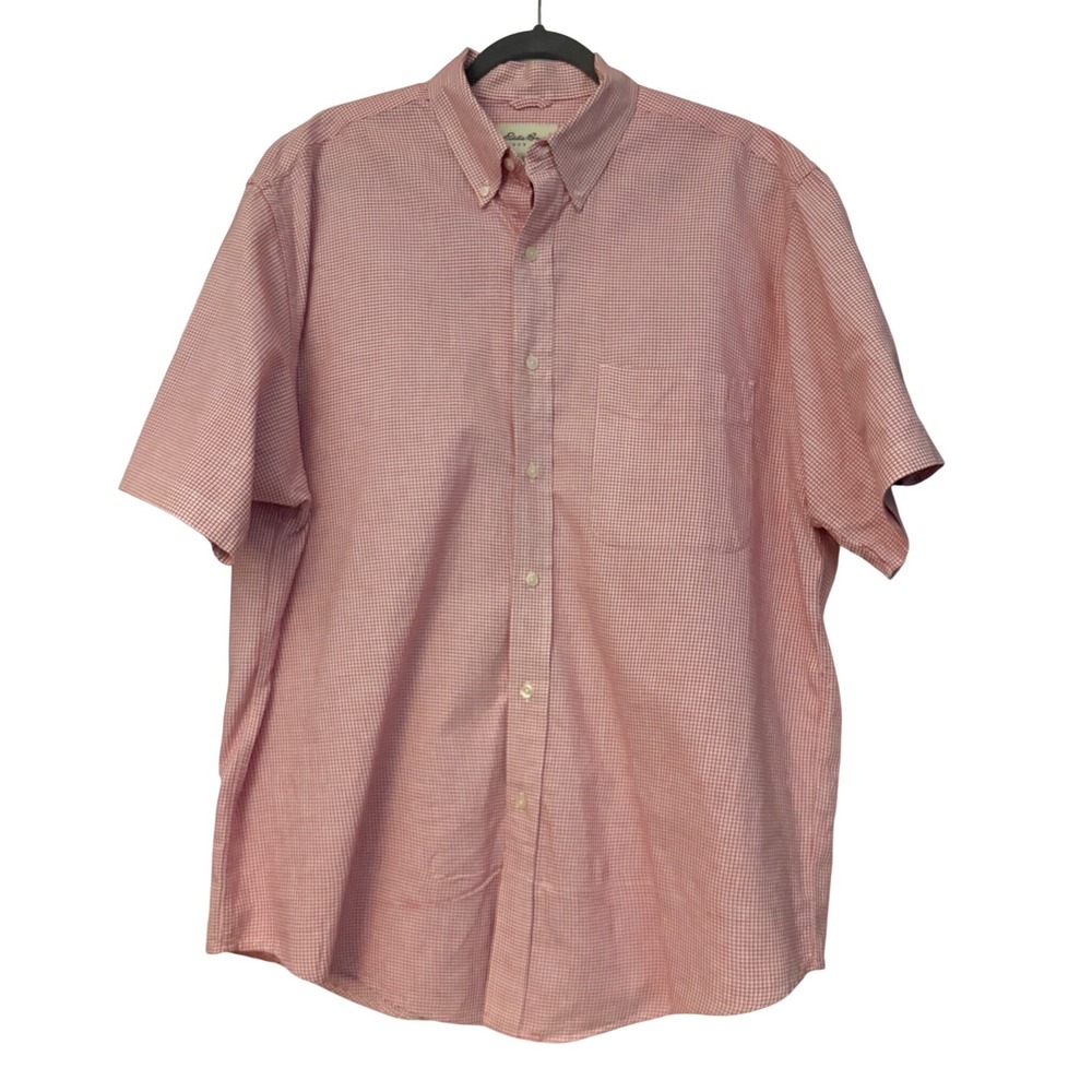 Eddie Bauer Mens Red White Micro Check Short Sleeve Button Down Shirt Large